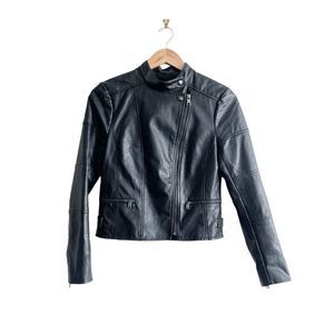 Banana Republic Womens Moto Faux Leather Jacket Full Zip Mock Neck Black XS